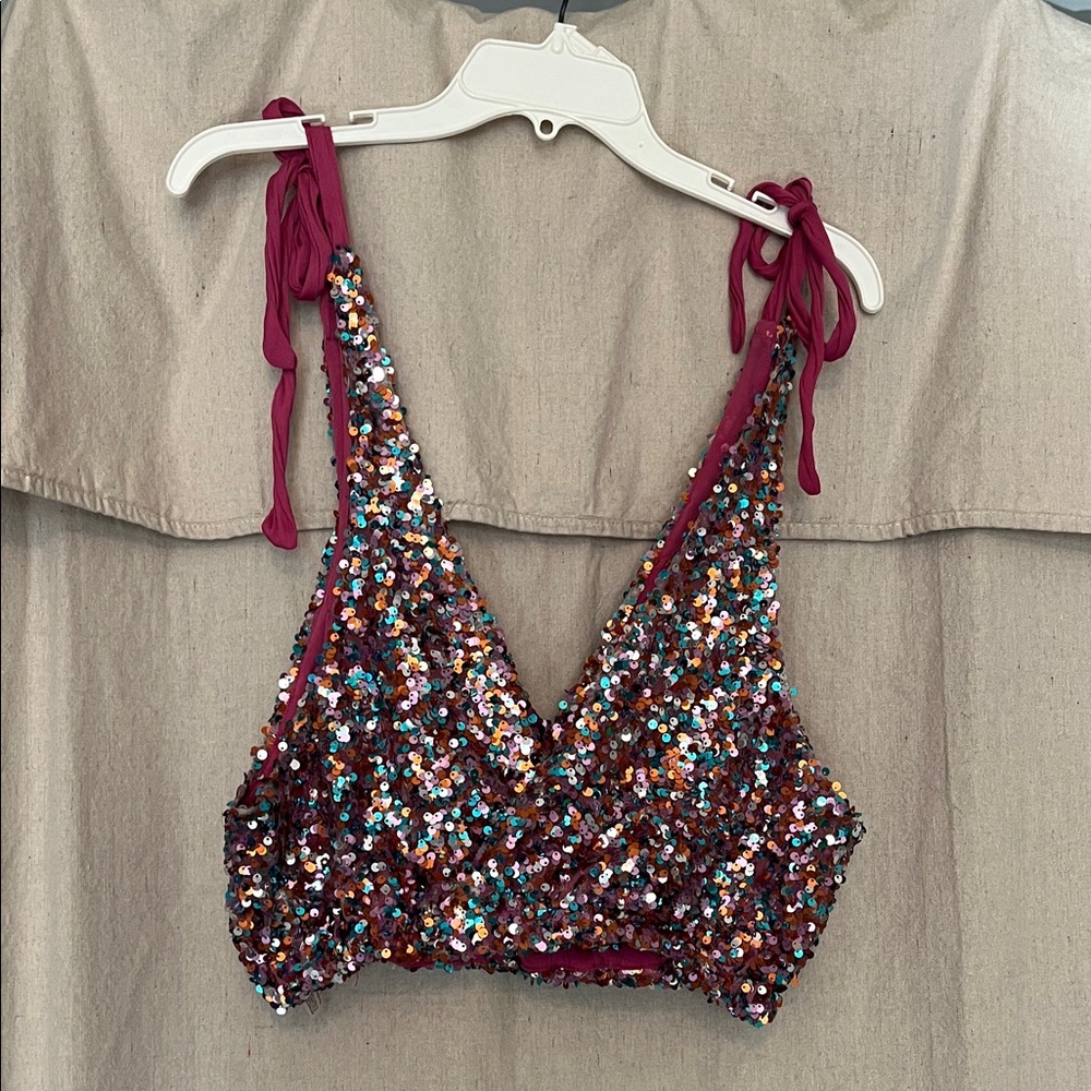 Free People Multicolor Sequin Crop Top